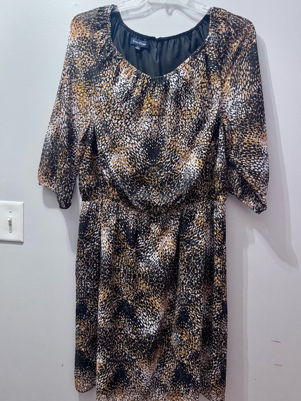 Evan Picone Black and Gold Print Women's Dress, Size XL